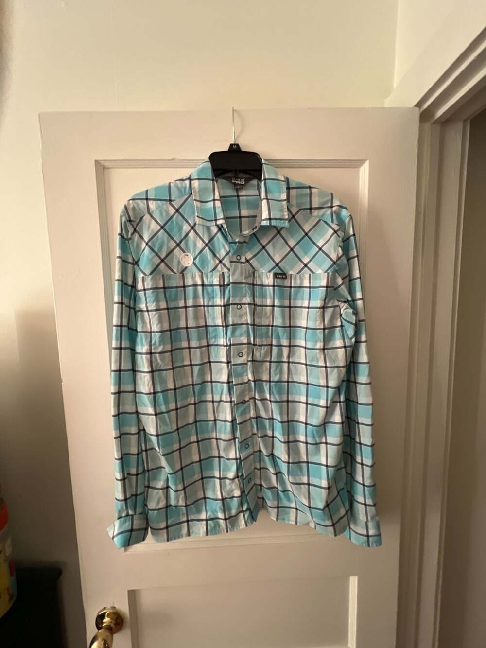 Orvis PRO Stretch Long Sleeve Shirt Size M Blue Plaid Fishing